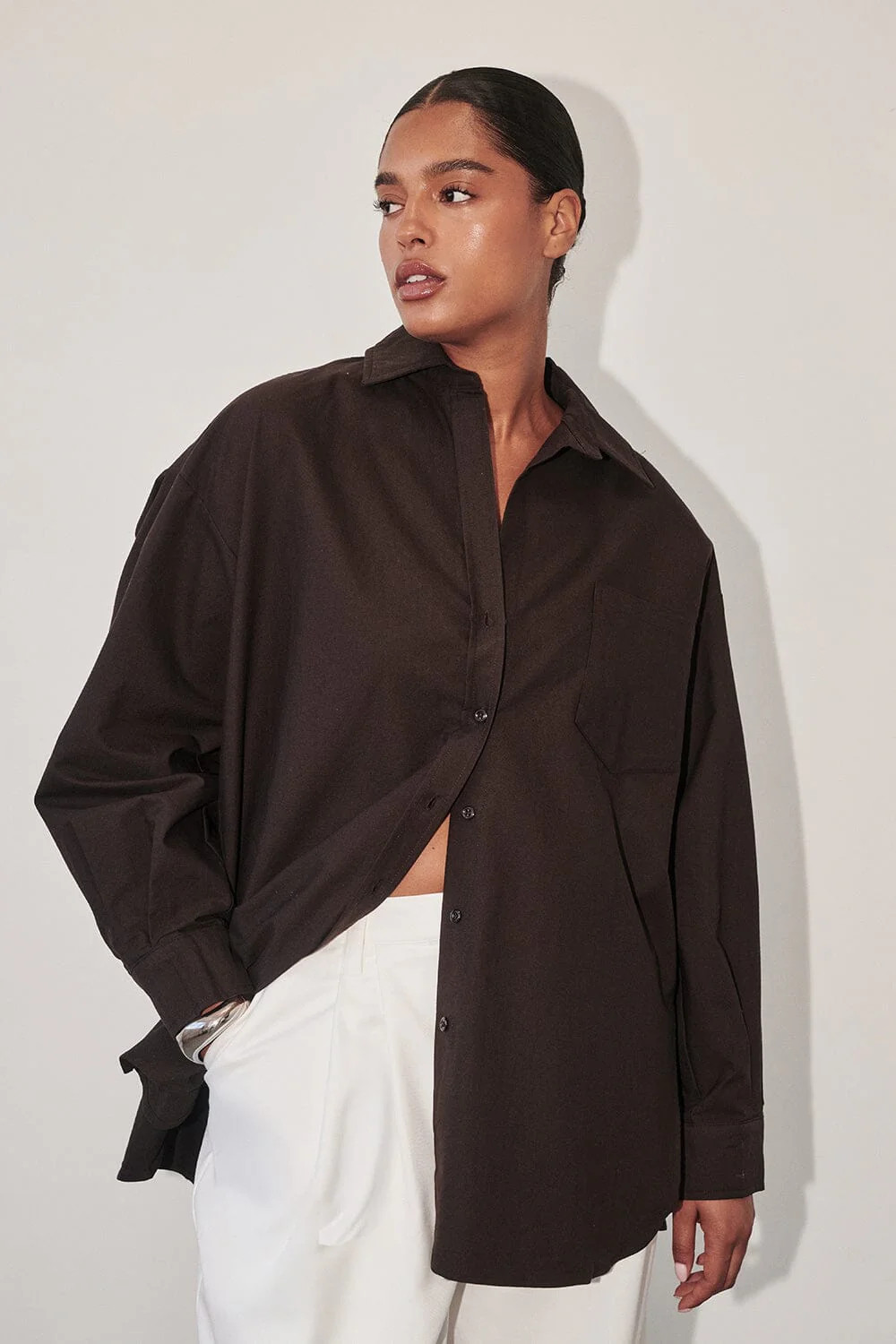 RHEA 2.0 BURNT CHOC OVERSIZED COTTON SHIRT | DISSH