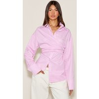 Pink Stripe Asymmetric Drape Shirt | PrettyLittleThing UK