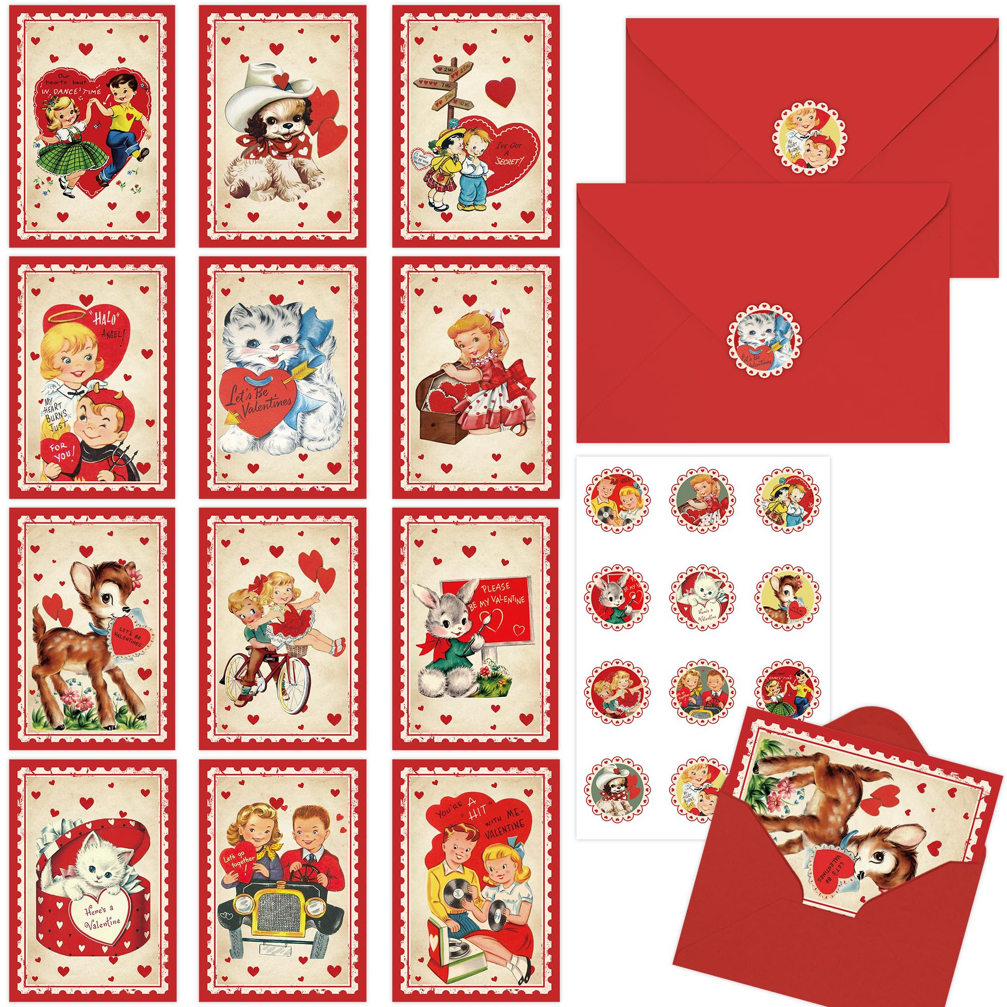 Koazava 36 Pcs Vintage Valentines Day Cards, Retro Cartoon Animals Kids Valentine's Day Card Bulk... | Amazon (US)