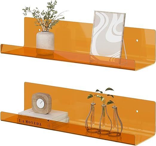 RRG 15 Inch Acrylic Floating Shelves, 2 Pack Kids Floating Bookshelf Wall Mounted Display Shelf f... | Amazon (US)