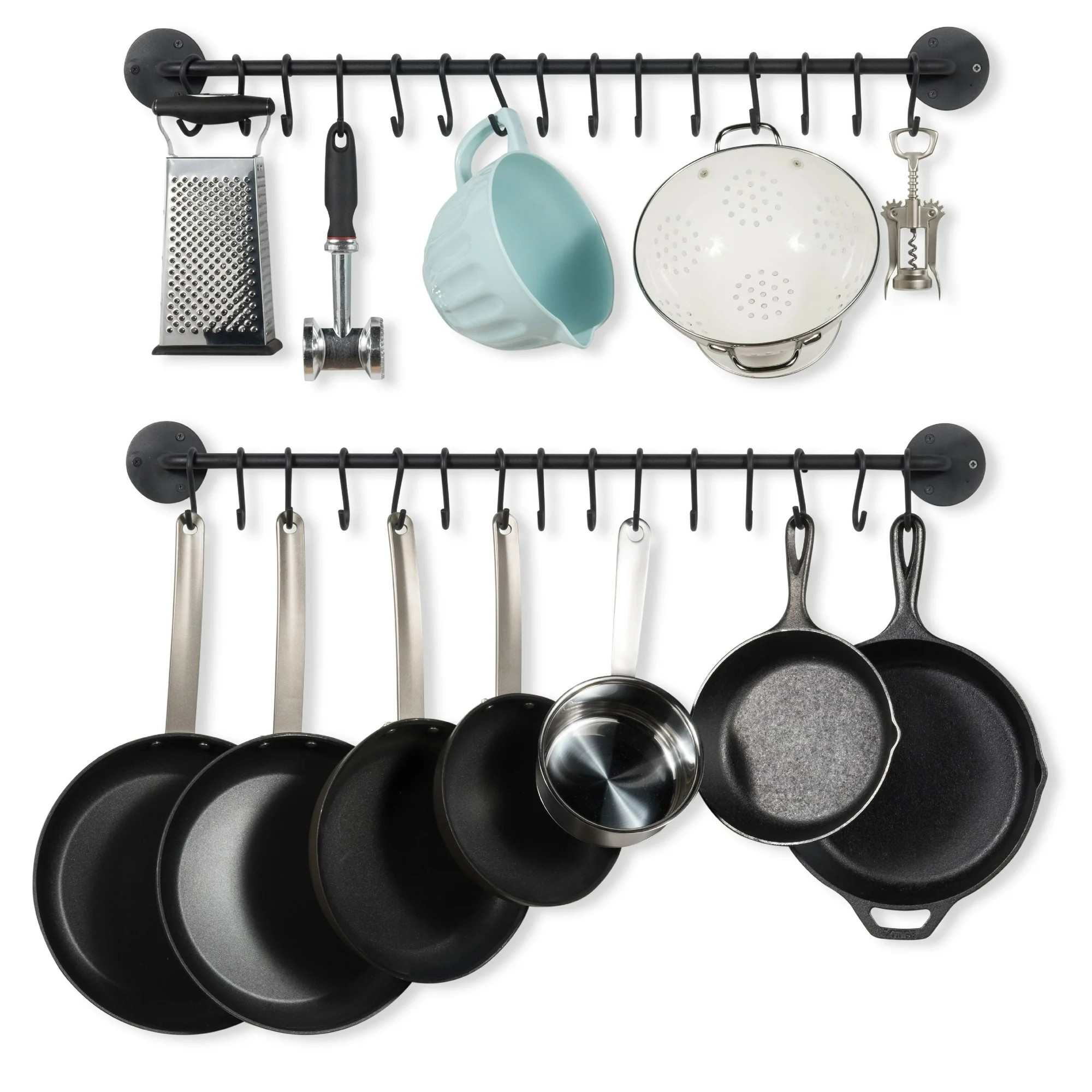 Wallniture Delux 33.2" Kitchen Rail with 15 S Hook, Iron, Frosty Black, Set of 2 | Walmart (US)