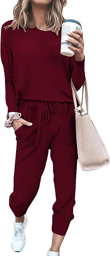 Bofell Lounge Sets for Women Two Piece Travel Outfits Sweatsuits 2 Piece Fashion 2024 Trendy Paja... | Amazon (US)