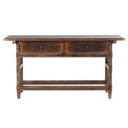 Colby Rustic Lodge Brown Pine Wood Rectangular Console Kitchen Island | Kathy Kuo Home
