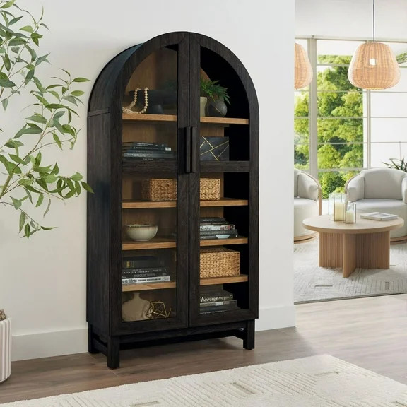 Better Homes & Gardens Ezra Glass Door Storage Accent Cabinet, Rich Black finish | Walmart (US)