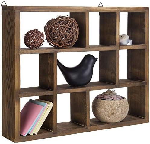MyGift 9-Compartment Brown Wood Freestanding/Wall Mountable Shadow Box Shelf | Amazon (US)
