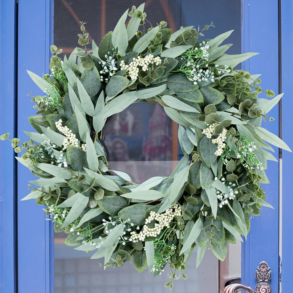 26" Eucalyptus Wreaths Large Artificial Greenery Outdoor/Indoor Wreath Spring/Summer Wreath Green... | Amazon (US)