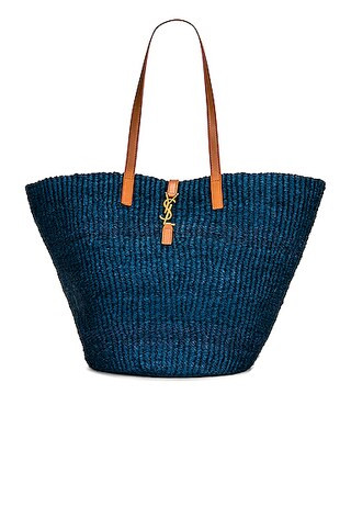 Saint Laurent Medium Panier Raffia Bag in Blue Orchid & Brick | FWRD | FWRD 