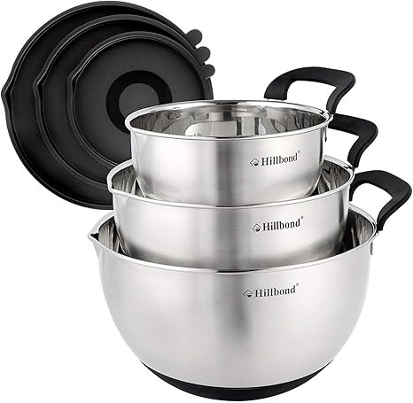Hillbond Mixing Bowls with BPA Free Airtight Lids Stainless Steel Nesting Bowls with Pour Spout, ... | Amazon (US)