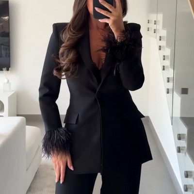 NWT ZARA Fitted Feather Cuff Blazer Black 9339/696 Size S | eBay US