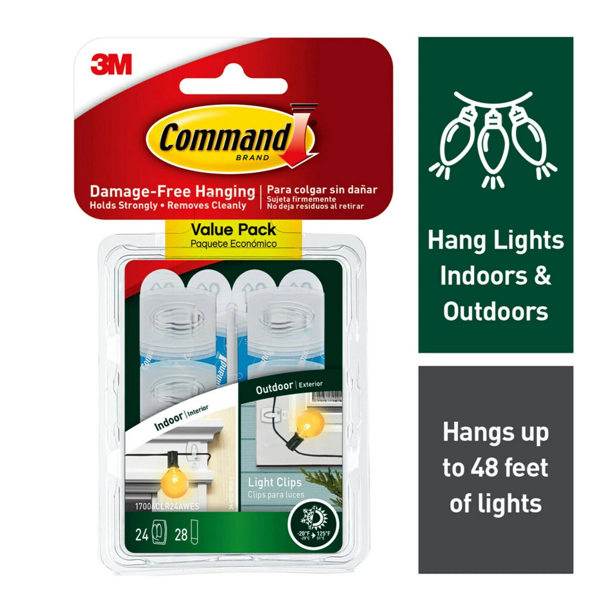 Command Clear Outdoor Light Clips, 24 Hooks, 28 Strips per Pack | Walmart (US)