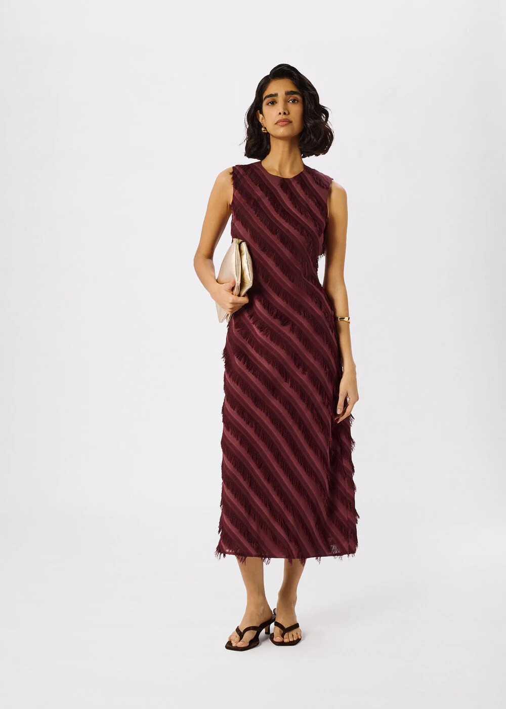 Brown Diagonal Fringe Textured Dress | WHISTLES | Whistles UK | | Whistles