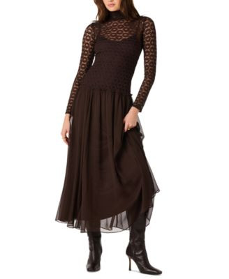 Women's Camila A-Line Lace Mock Neck Dress | Macy's
