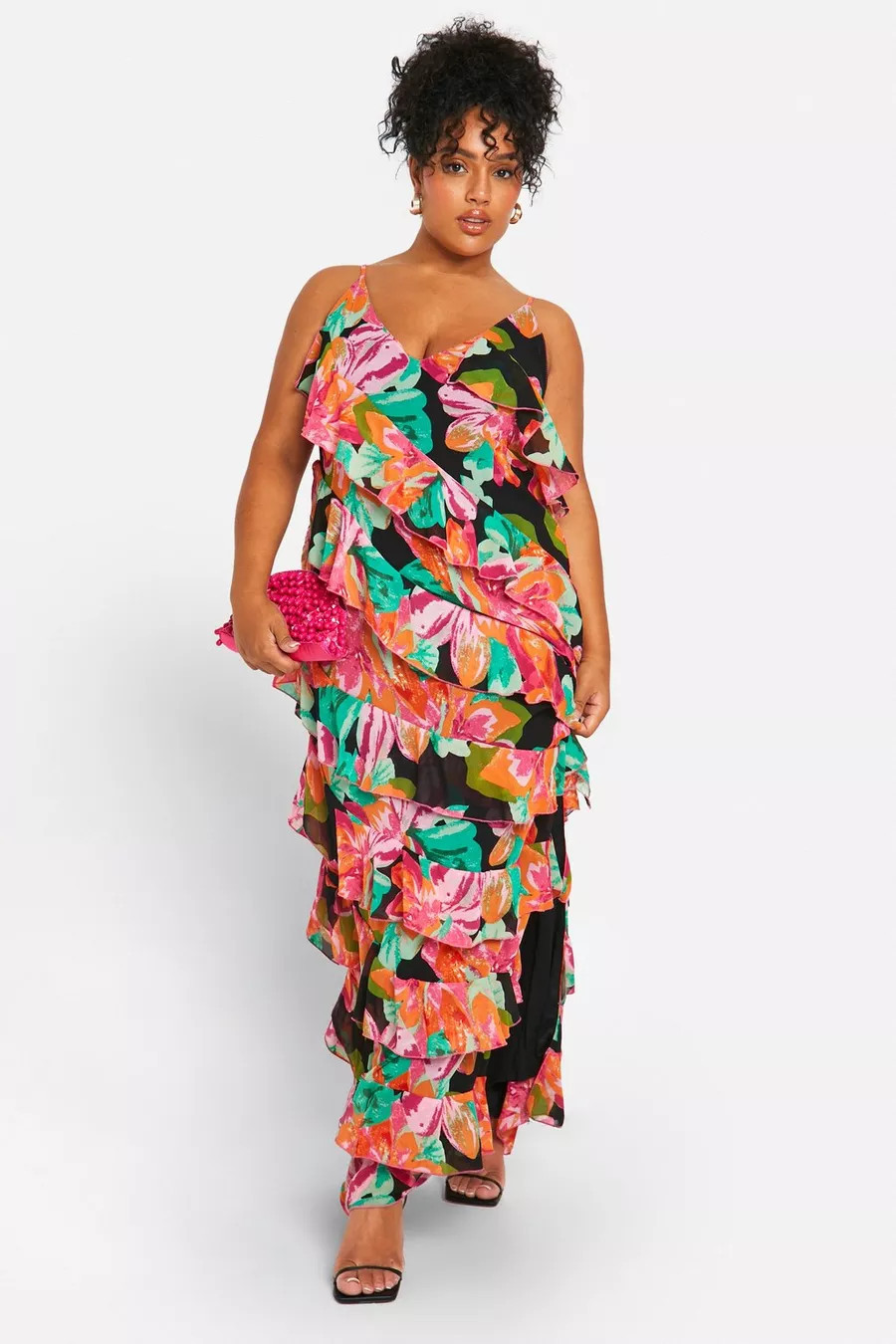 Plus Printed Ruffle Strap Maxi Dress | boohoo (US & Canada)