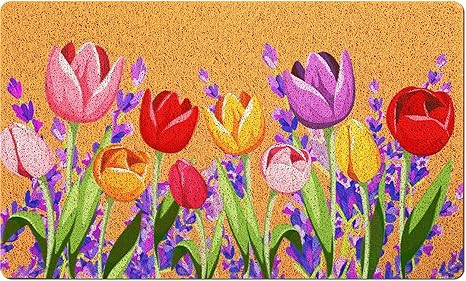 Floral Doormat Spring Tulips Door Mat Lavender Front Door Rug for Bedroom Home Indoor Holiday Dec... | Amazon (US)