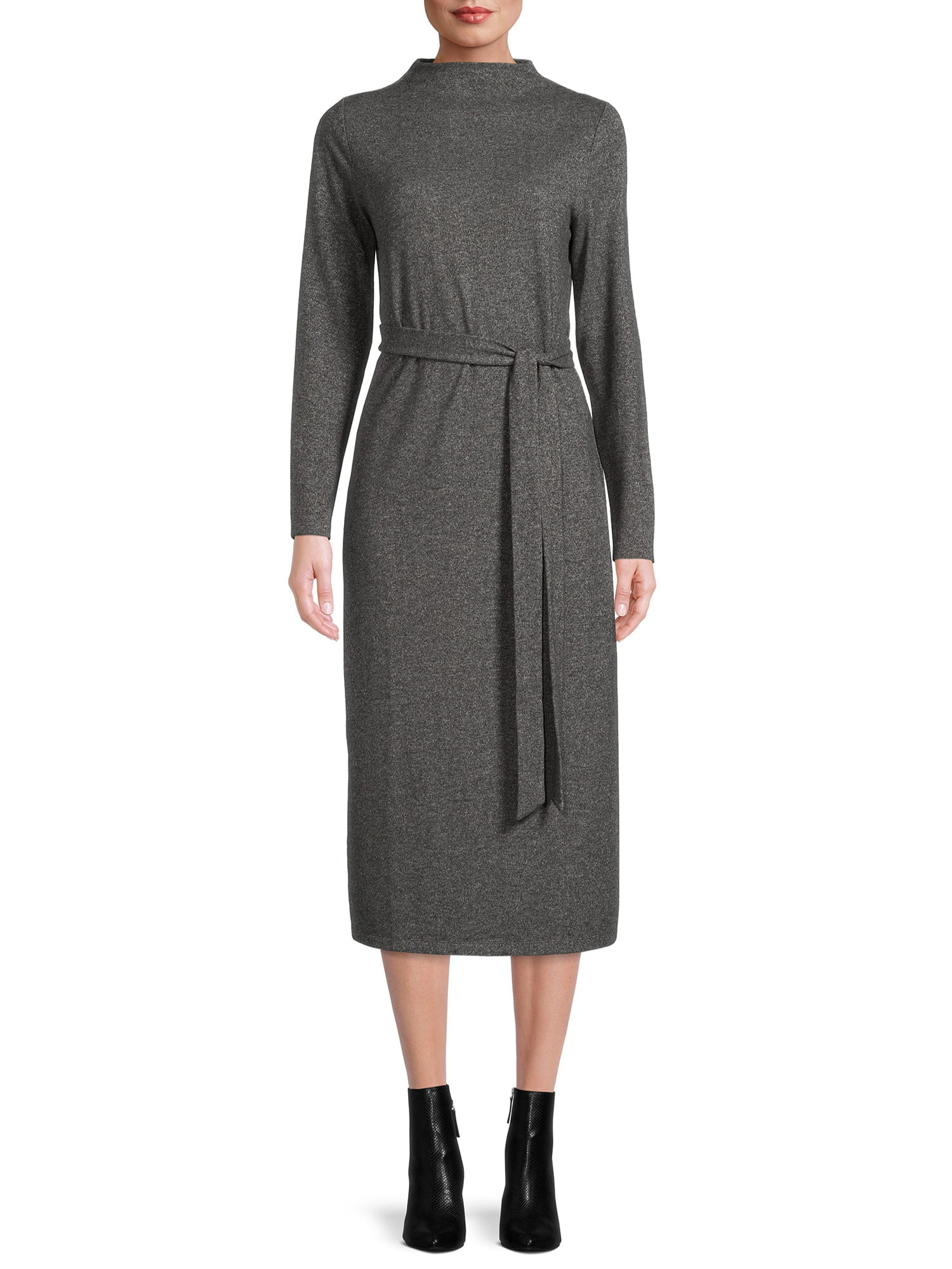 Time and Tru Women's Mock Neck Dress with Long Sleeves | Walmart (US)