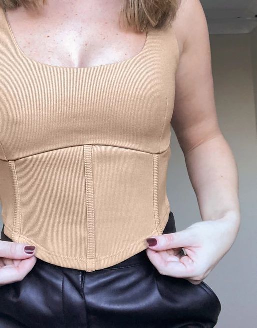 Topshop ribbed corset top in bronze | ASOS (Global)