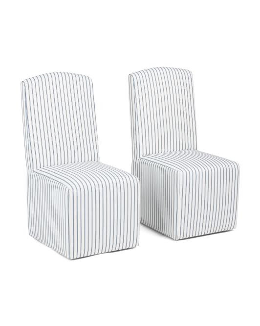 2pk 19x39 Striped Rolling Caster Wheel Slipcover Look Dining Chairs | TJ Maxx