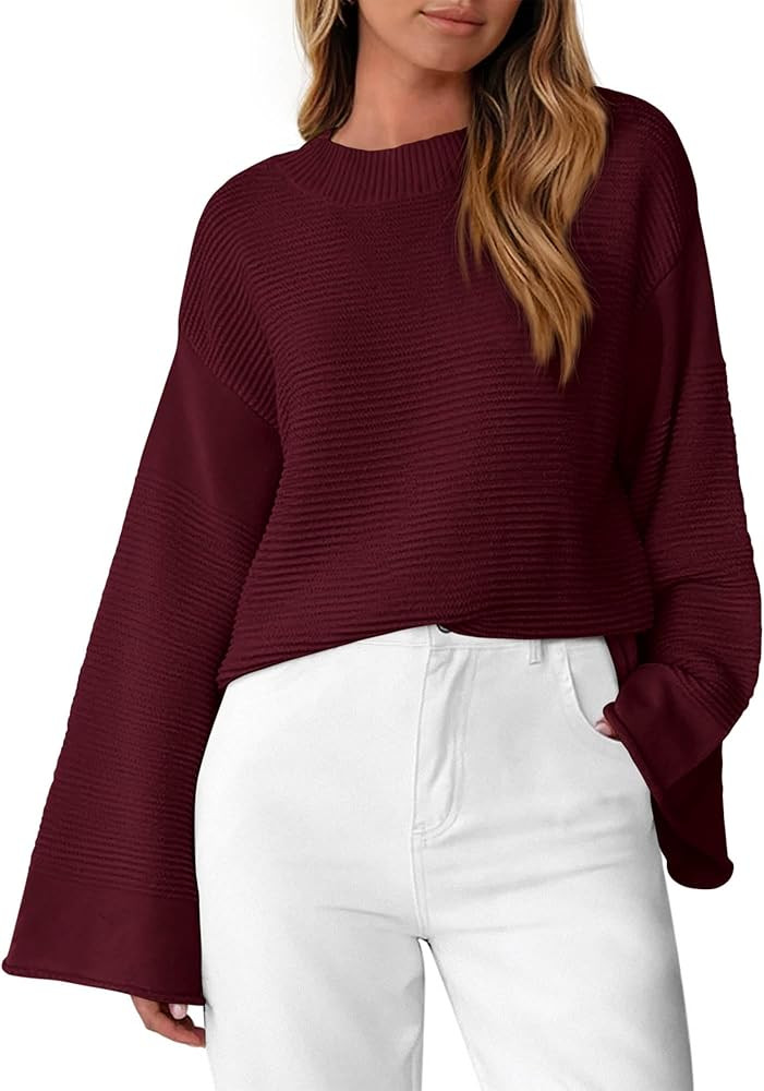 KIRUNDO Oversized Sweaters for Women Ribbed Knit Chunky Long Sleeve Tunic Sweater Pullover Tops F... | Amazon (US)