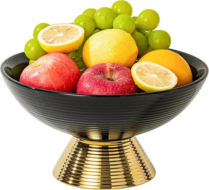 Ceramic Fruit Bowl,10-Inch Large Decorative Bowls,Pedestal Tray with Gold Base for Kitchen Counte... | Amazon (US)