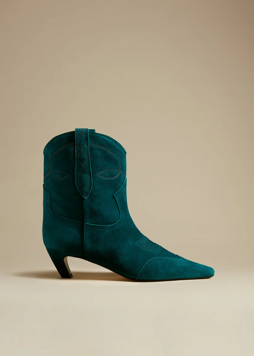 The Dallas Ankle Boot in Dark Teal Suede | Khaite