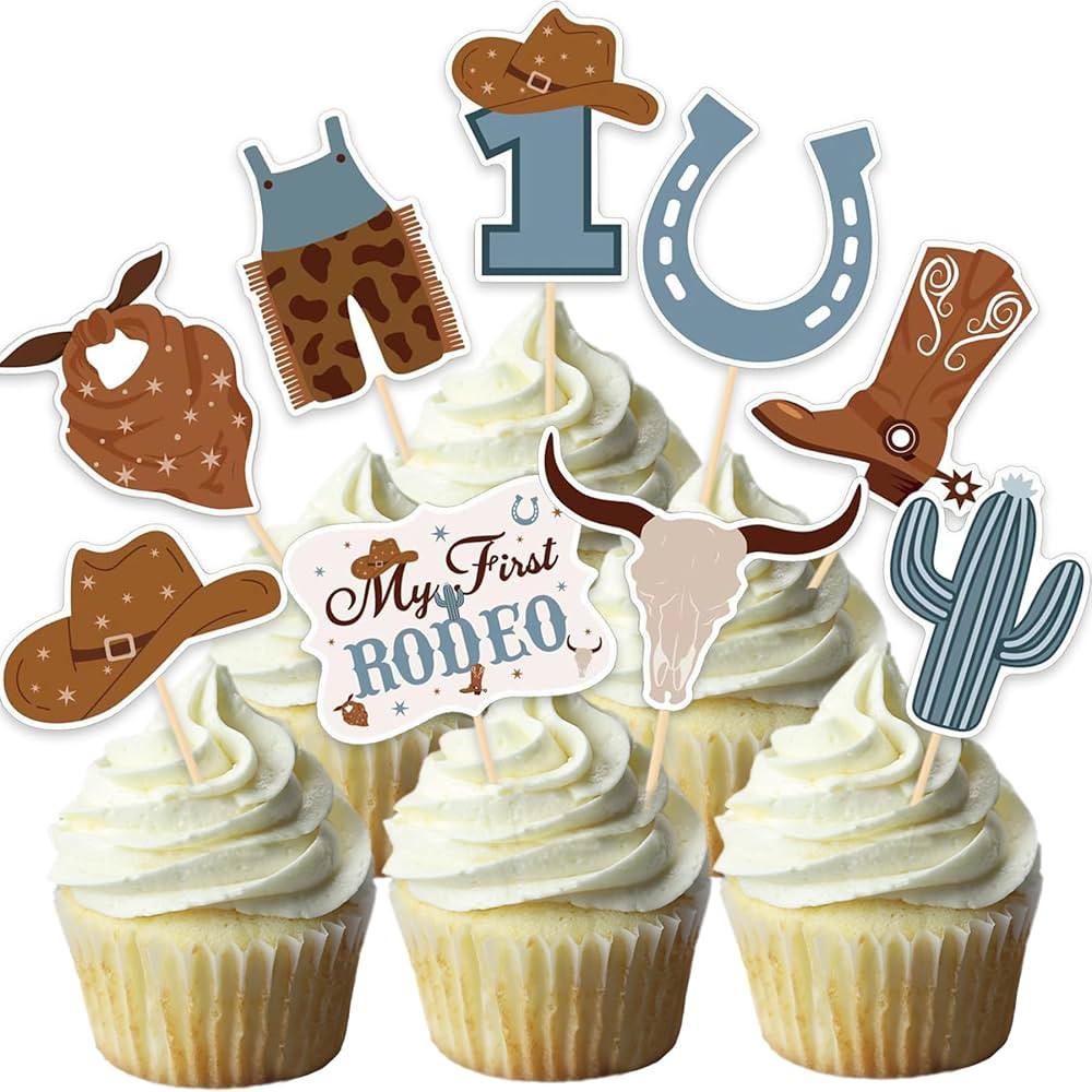 First Rodeo Birthday Party Cupcake toppers - NO DIY - My First Rodeo Birthday Party Supplies Boy,... | Amazon (US)