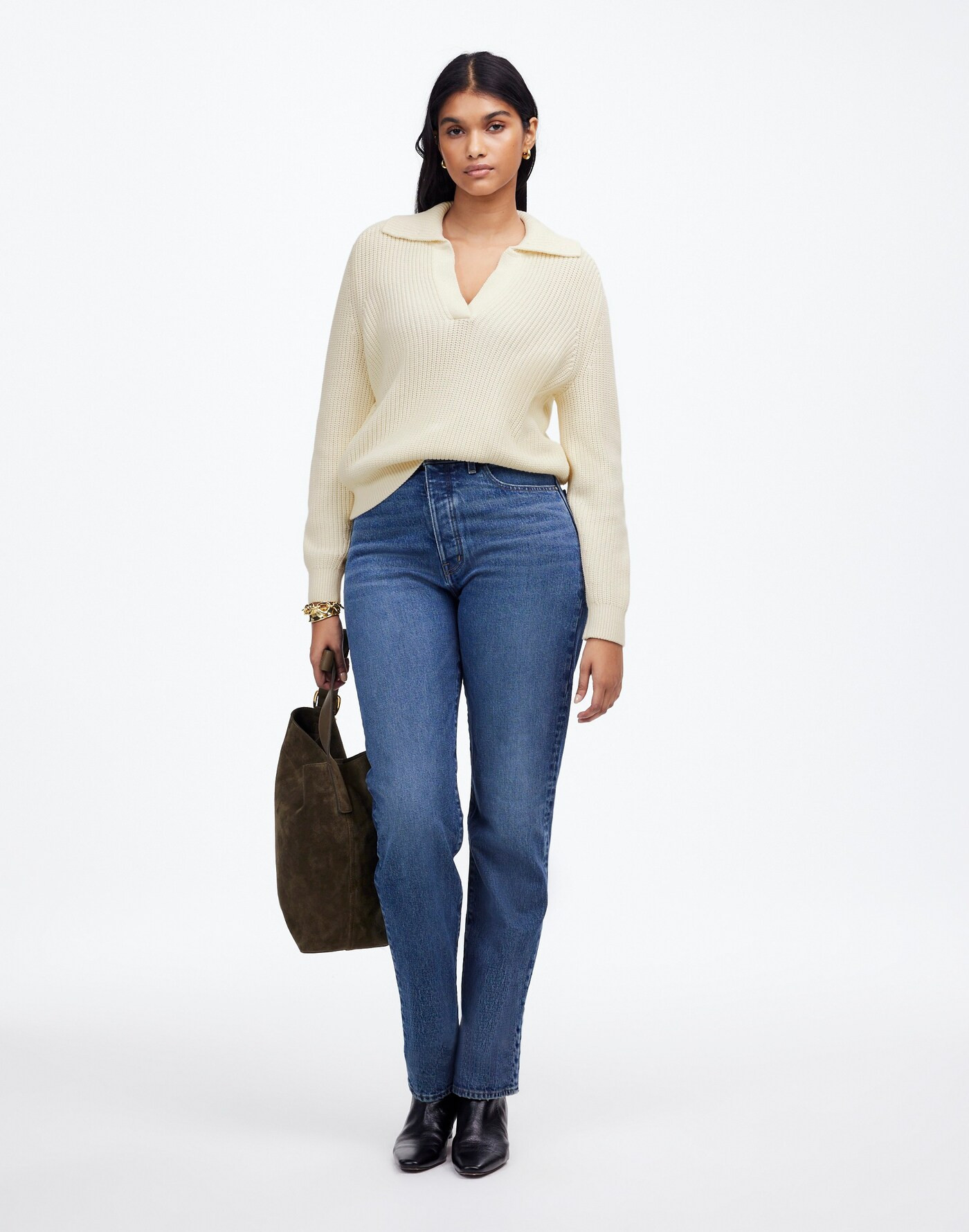 Shaker-Stitch Johnny Collar Sweater | Madewell | Madewell