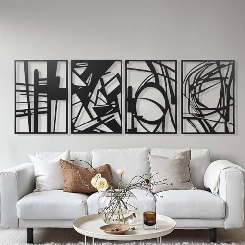 AMAATE Minimalist Abstract Line Art Metal Wall Decor Set of 4, Black Iron Geometric Sculptures with Curved Patterns and 3D Effect, Modern Artistic Wall Accents for Living Room, Bedroom, Home Office and Studio Decor, 11" X 14.6" | Amazon (US)