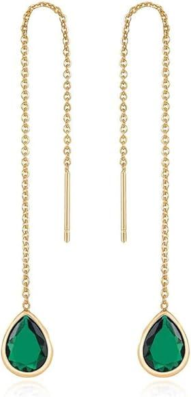Ettika Gold Earrings. Womens Threaders. 18k Gold Plated or Rhodium Drop Earrings - Barely There C... | Amazon (US)