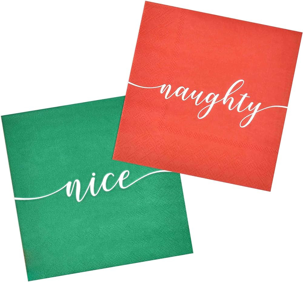 Gift Boutique - 100 Count Christmas Naughty & Nice Cocktail Beverage Napkins Reversible Holiday D... | Amazon (US)