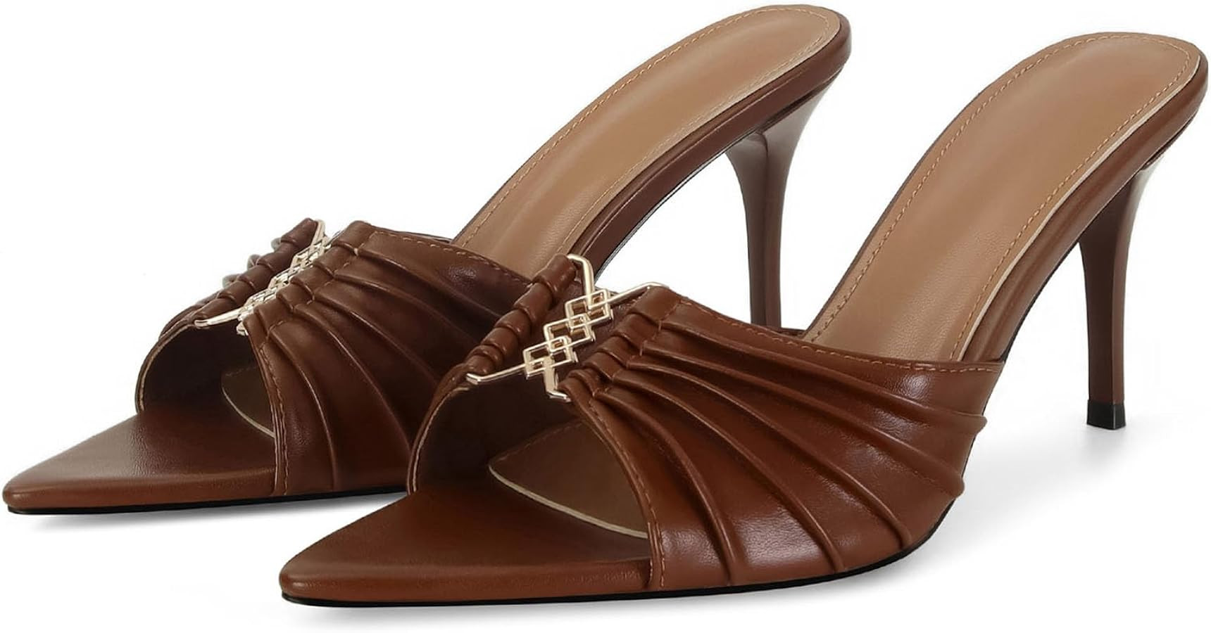 Ruched Kitten Heels for Women 3 Inch Pointed High Heels Sandals Peep Open Toe Slip on Stiletto Pu... | Amazon (US)