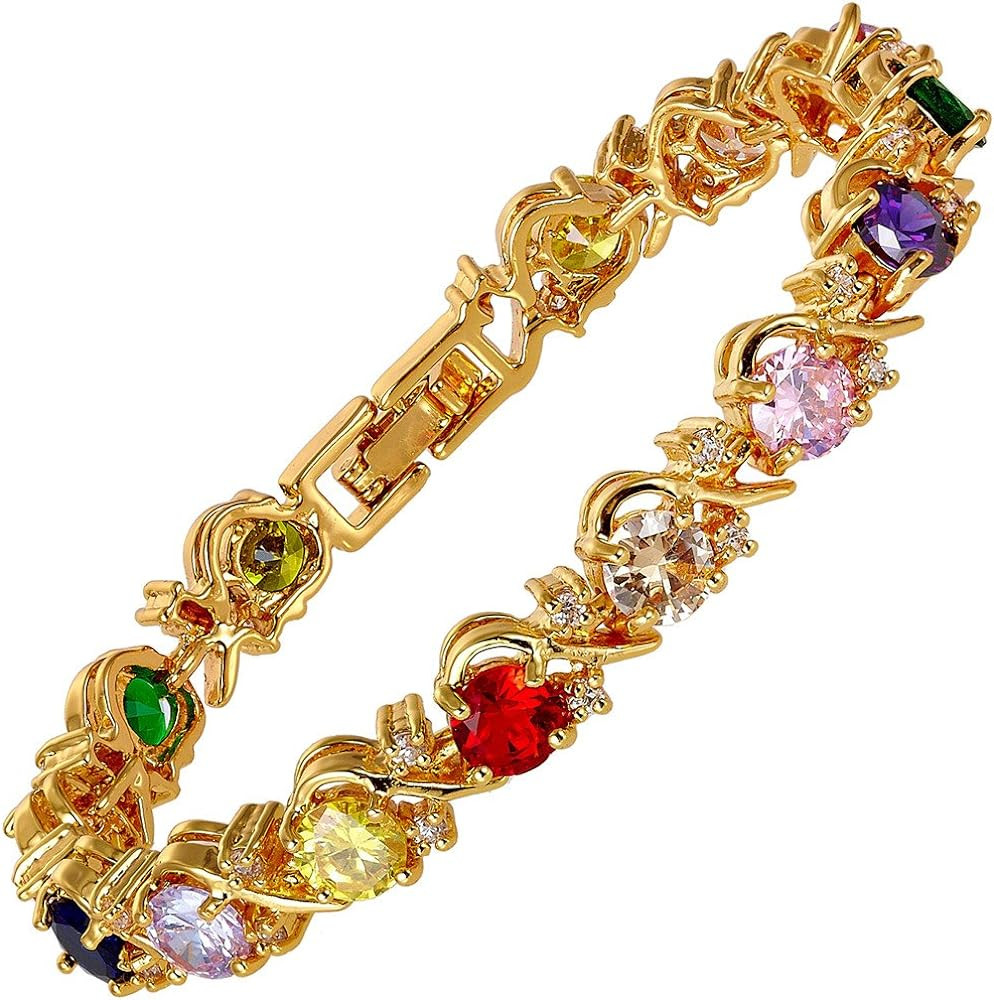 RIZILIA Blossom Tennis Bracelet & Round Cut CZ [6 Colors Available] in Yellow Gold Plated, 7" | Amazon (US)