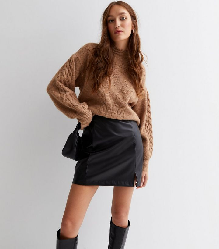 Black Leather-Look High Waist Split Hem Mini Skirt
						
						Add to Saved Items
						Remove f... | New Look (UK)