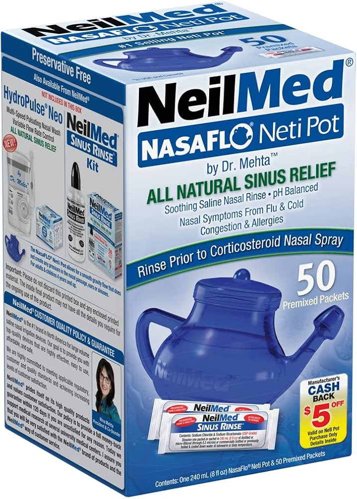 NeilMed NasaFlo Unbreakable Neti Pot with 50 Premixed Packets | Amazon (US)