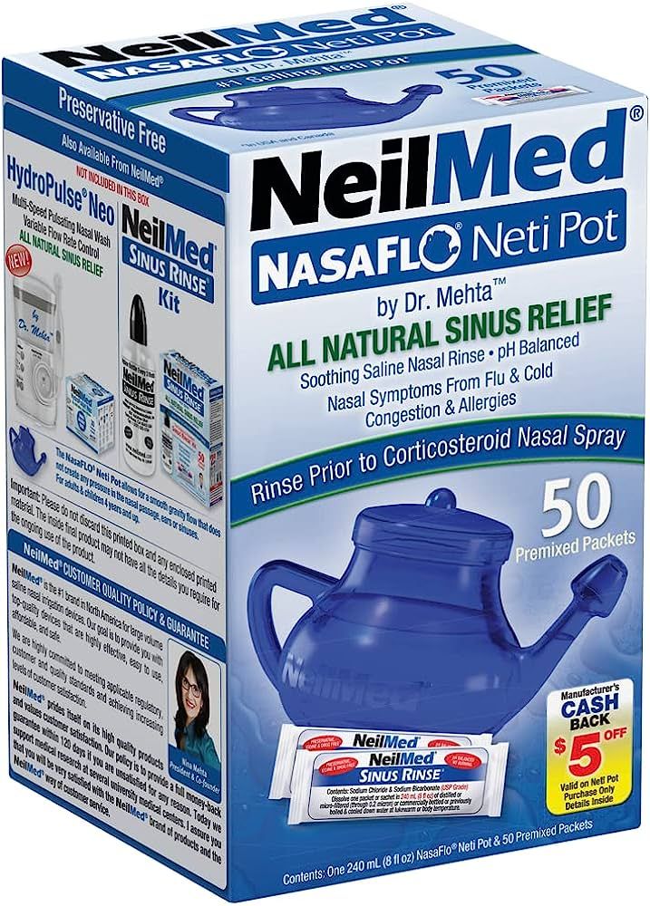 NeilMed NasaFlo Unbreakable Neti Pot with 50 Premixed Packets | Amazon (US)
