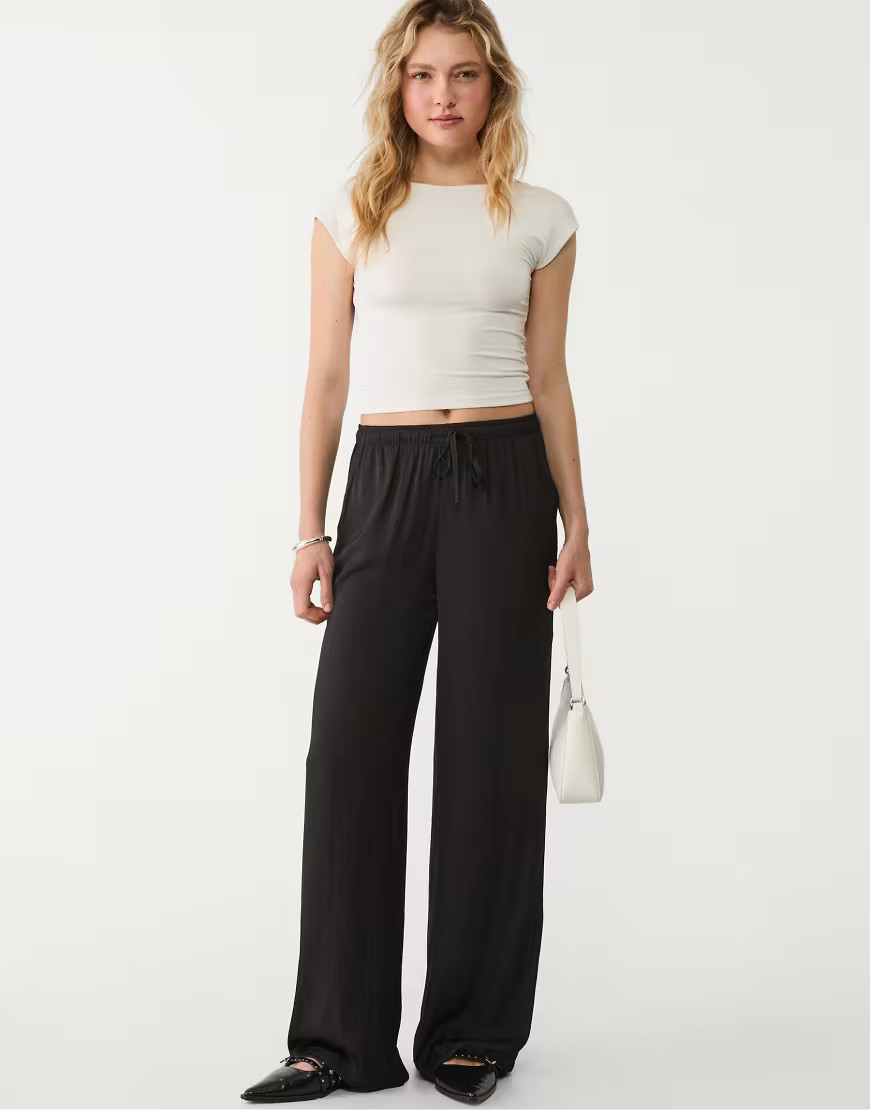 Stradivarius satin trousers in black | ASOS (Global)