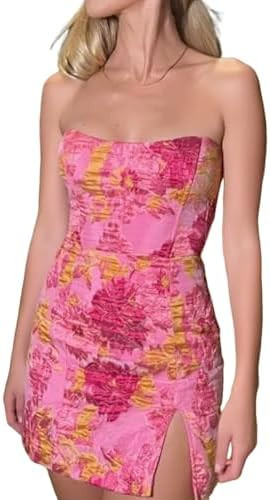 TTYBridal Womens Strapless Floral Jacquard Homecoming Mini Dresses | Amazon (US)