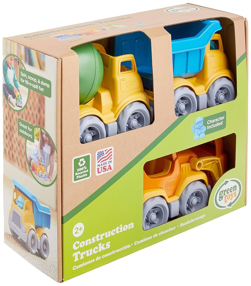 Green Toys Construction Vehicle Includes Scooper, Dumper, Mixer, 1 Character- 3 Pack - 4C | Amazon (US)