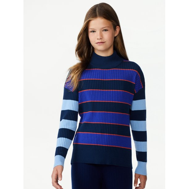 Free Assembly Girls Striped Sweater with Long Sleeves, Sizes 4-18 - Walmart.com | Walmart (US)
