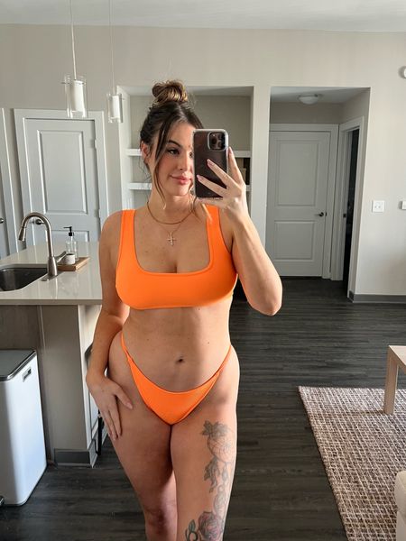 Montce swim in color melon 🧡 mix & match sizes and styles! (Wearing large in top and bottom) 

#LTKswim #LTKcurves
