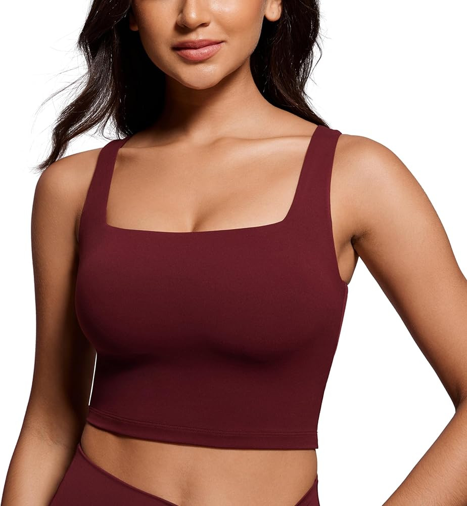 CRZ YOGA Butterluxe Womens Square Neck Longline Sports Bra - Workout Crop Tank Tops Padded with B... | Amazon (US)