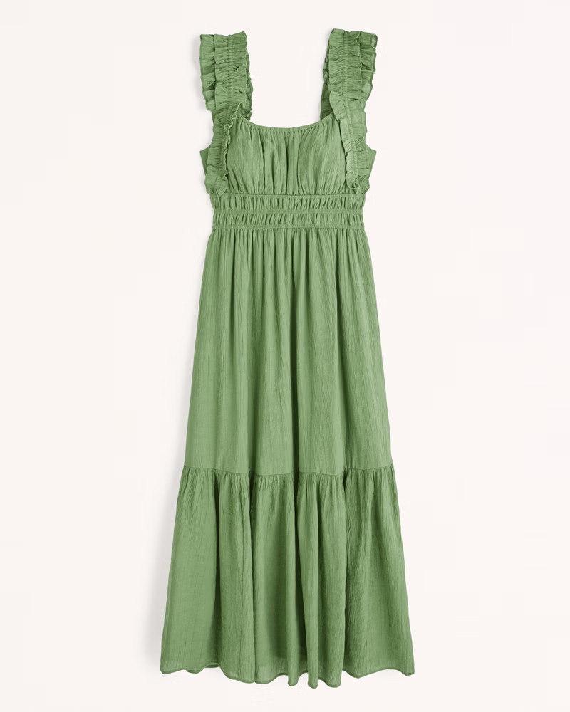 Ruffle Strap Textured Maxi Dress | Abercrombie & Fitch (US)