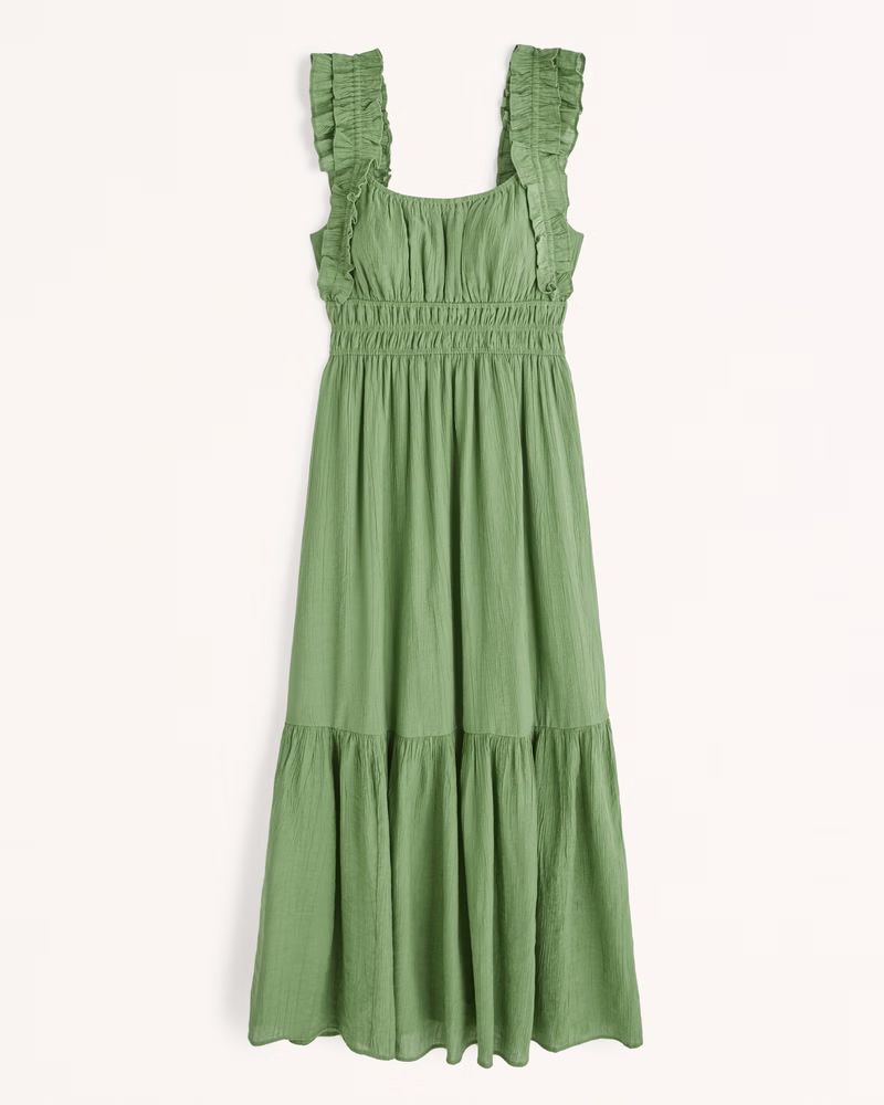 Women's Ruffle Strap Textured Maxi Dress | Women's Clearance | Abercrombie.com | Abercrombie & Fitch (US)