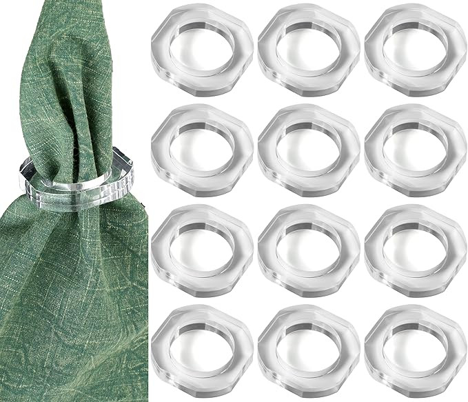 CLEENTABLE Premium Clear Acrylic Napkin Rings Set of 12 – Smooth Polished Edges, Elegant Table ... | Amazon (US)