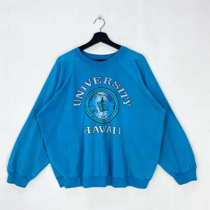 Vintage 80s University Hawaii Sweatshirt Crewneck Pullover Hawaii Rainbow Warriors Print Logo Blu... | Etsy (Global)