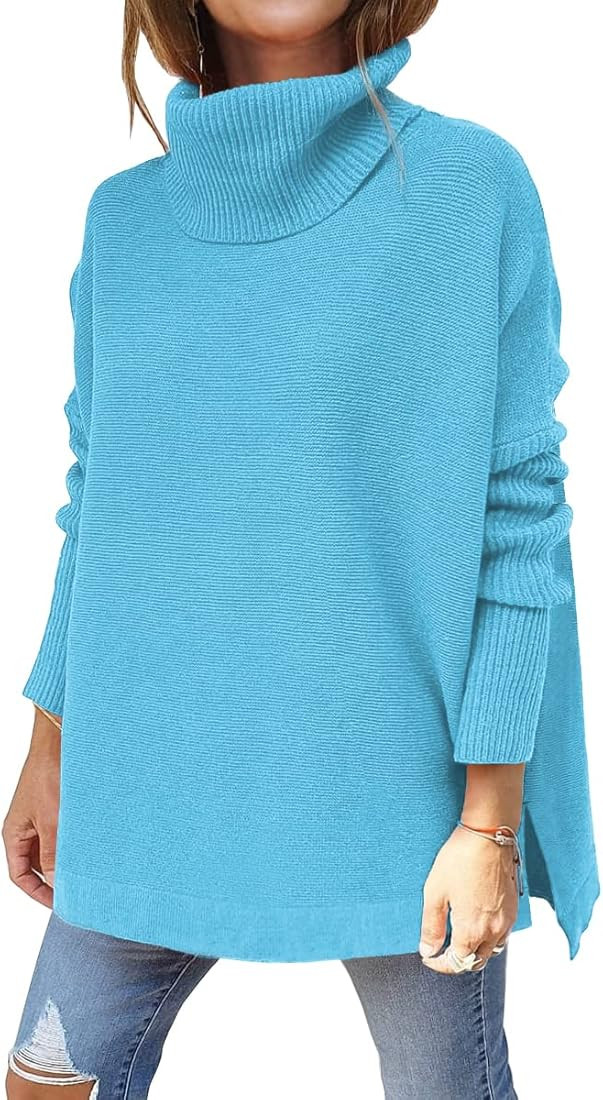 LILLUSORY Women's Turtleneck Oversized Sweaters 2022 Fall Long Batwing Sleeve Spilt Hem Tunic Pul... | Amazon (US)