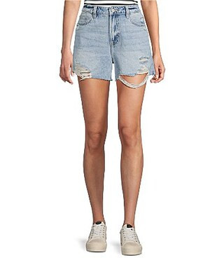 Hidden Jeans Finn High Rise Distressed Denim Shorts - L | Dillard's