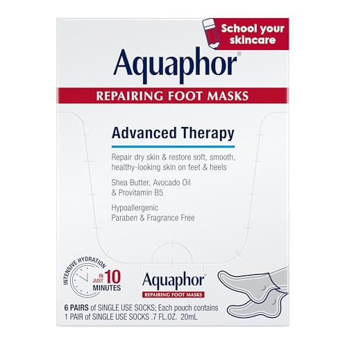 Aquaphor Repairing Foot Masks, Moisturizing Socks for Dry Feet, Hydrating Foot Care Treatment with Avocado Oil and Shea Butter, Pack of 6 | Amazon (US)