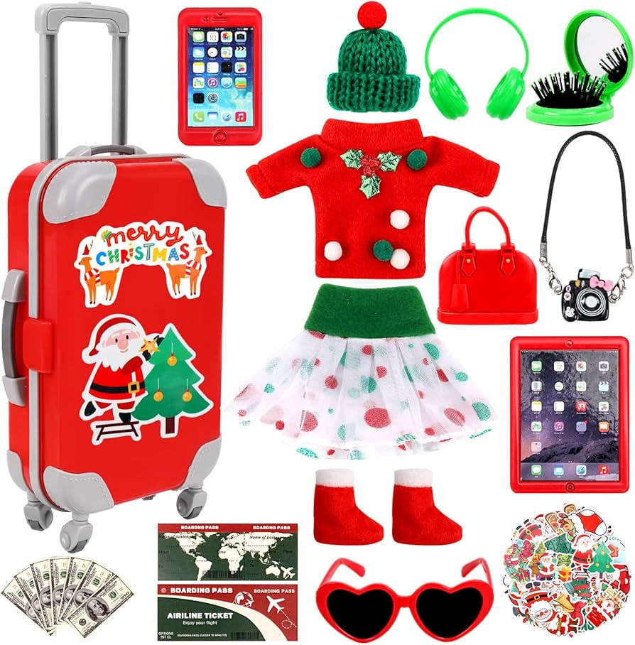 64 Pcs Christmas Elf Accessories Doll Travel Accessories Kit Include Luggage Xmas Outfit Elf Trav... | Amazon (US)