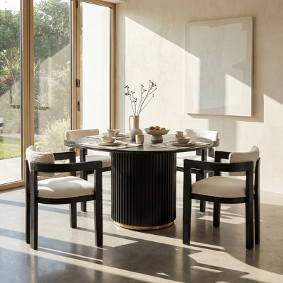 Christopher Knight Home Shankar Modern 5 Piece Round Dining Table Set with Rubberwood Upholstered Chairs, Black | Target
