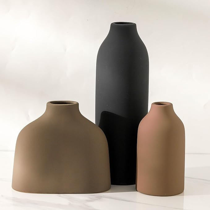 Ceramic Vase Set of 3,Flower Vase Home Decor,Modern Farmhouse Decor, Pampas Grass Dried Fresh Flo... | Amazon (US)